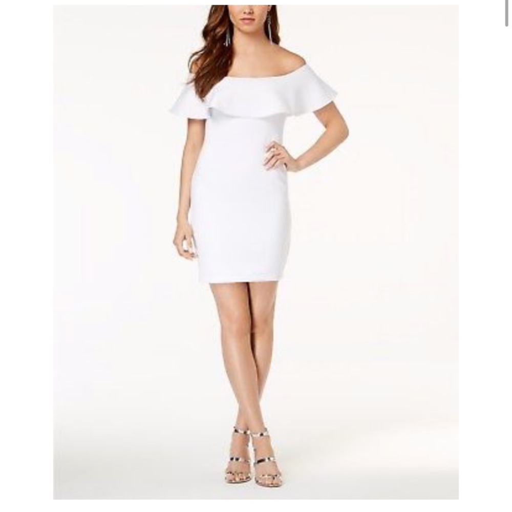 GUESS Off-the-Shoulder White Body Con Dress